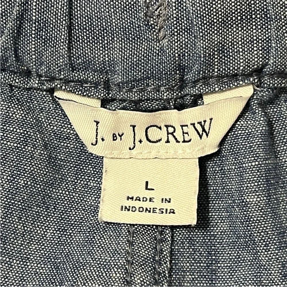 J Crew Pull On Elastic Waist Drawstring Chambray Cotton Shorts Blue Size Large